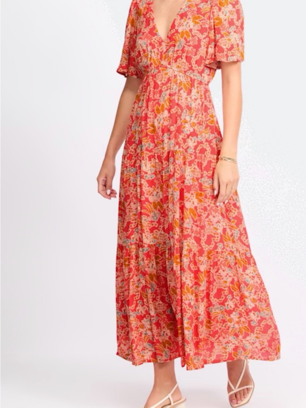 Z Supply Coral Floral V-Neck Maxi with Flutter Sleeves